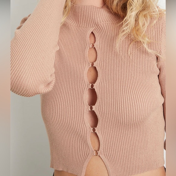 Kendall & Kylie Cutout Mock Neck Sweater - Picture 1 of 5
